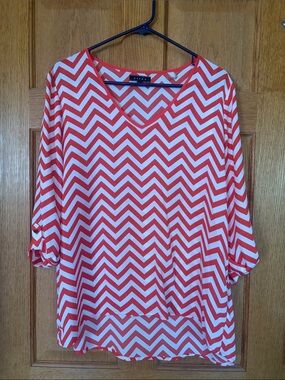 Kiara Red and White Chevron V-Neck Tunic